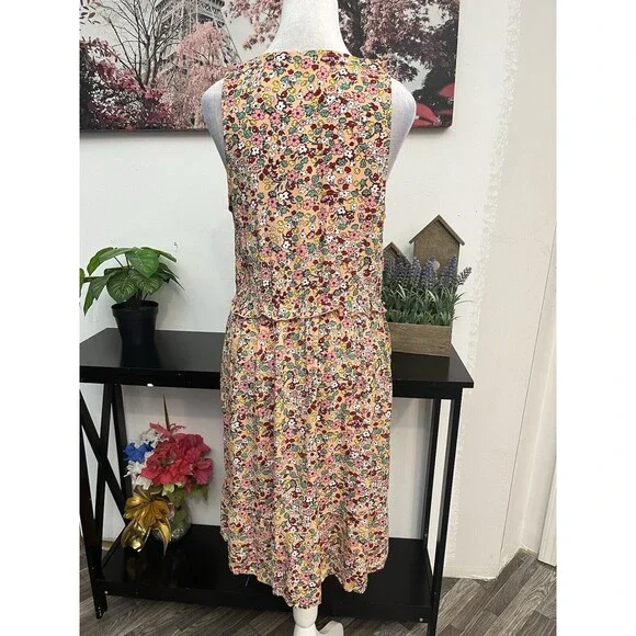 Suzanne Betro Women’s shirt dress Size M Floral V Neck Ruffle Tiered Sleeveless - Picture 2 of 10